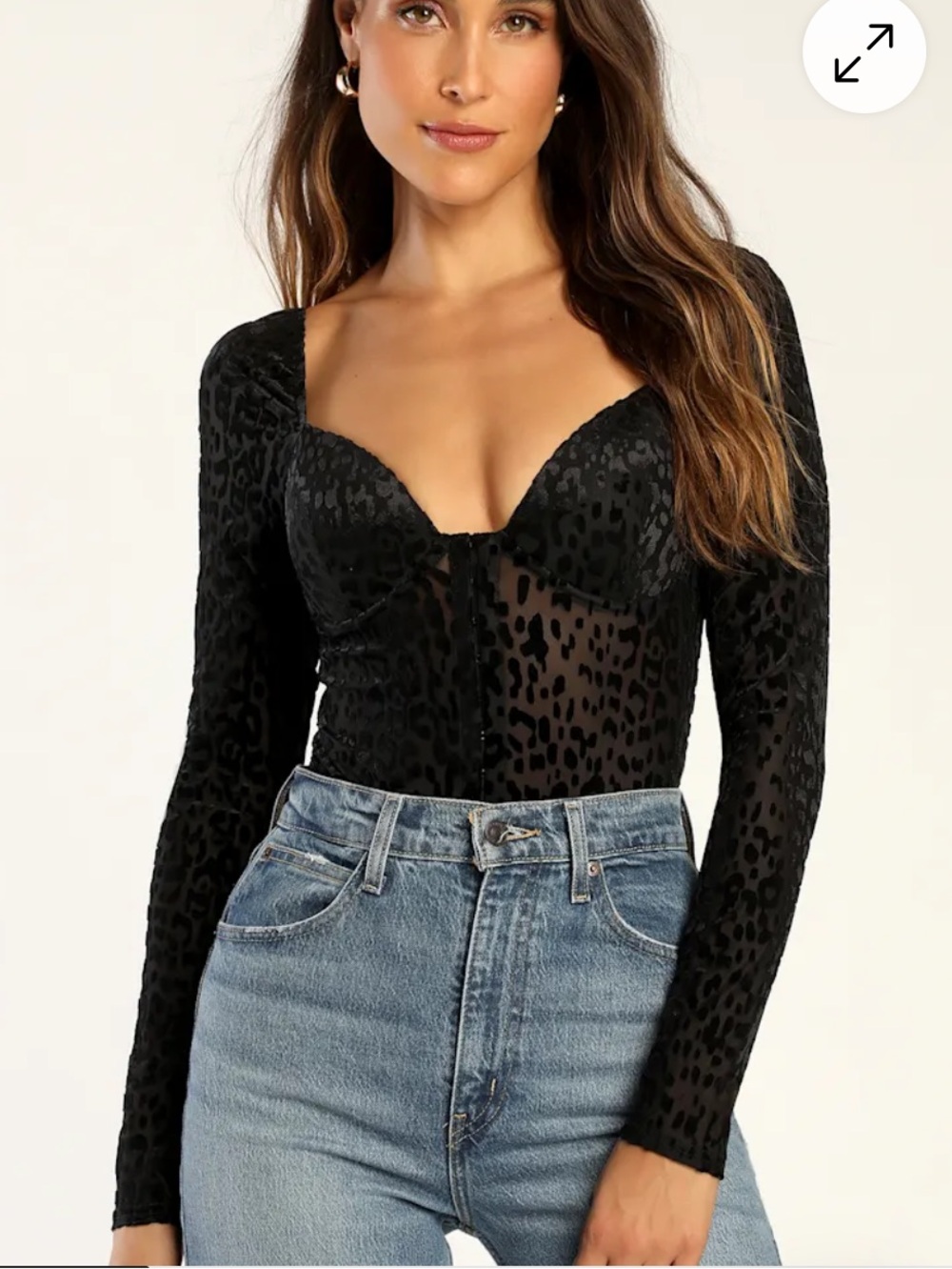 Lulus Wild Forever Black Animal Print Sheer Bustier Bodysuit Large NWT